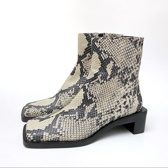 Zara Snakeskin Print Leather Square Toe Boots - Picture 3 of 10